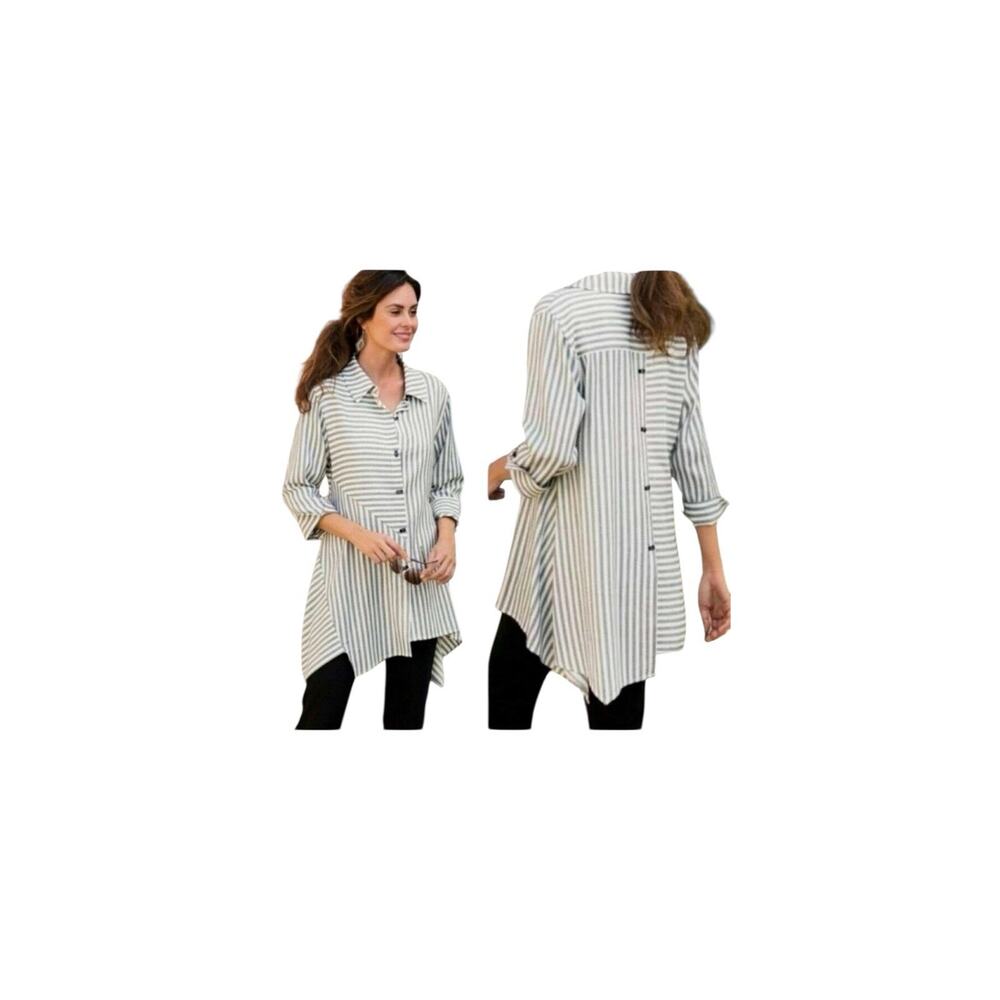 100% Cotton Tunic Lagenlook Steven Edwards Striped Button Light Spring